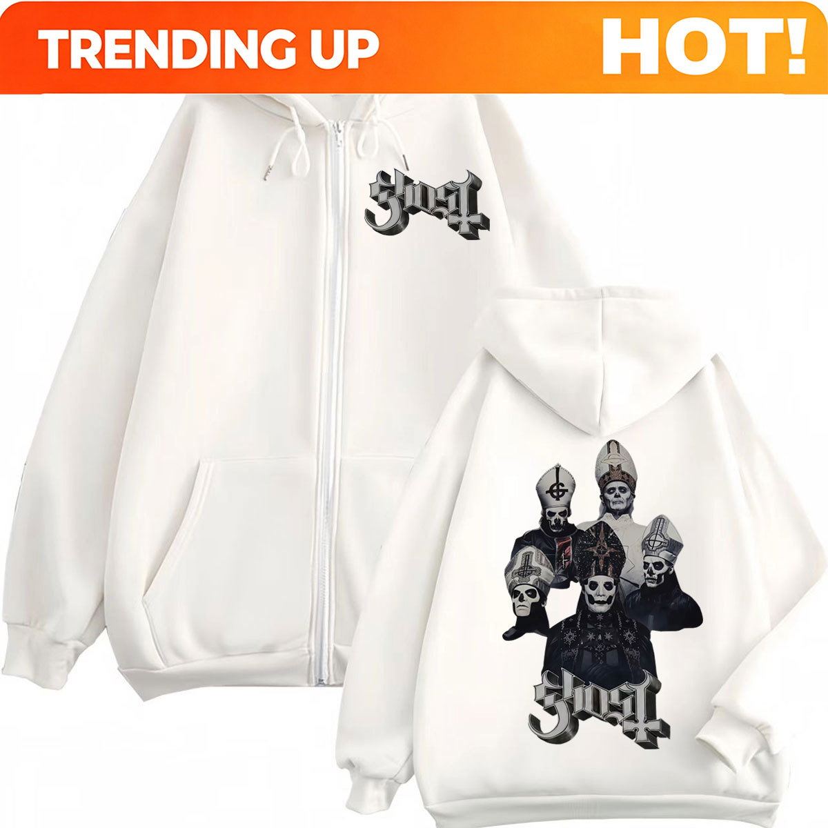 Hot Sale Ghost Band Zipper Hoo - огляд і ціна Mens Fashion Zip Up Hoodies